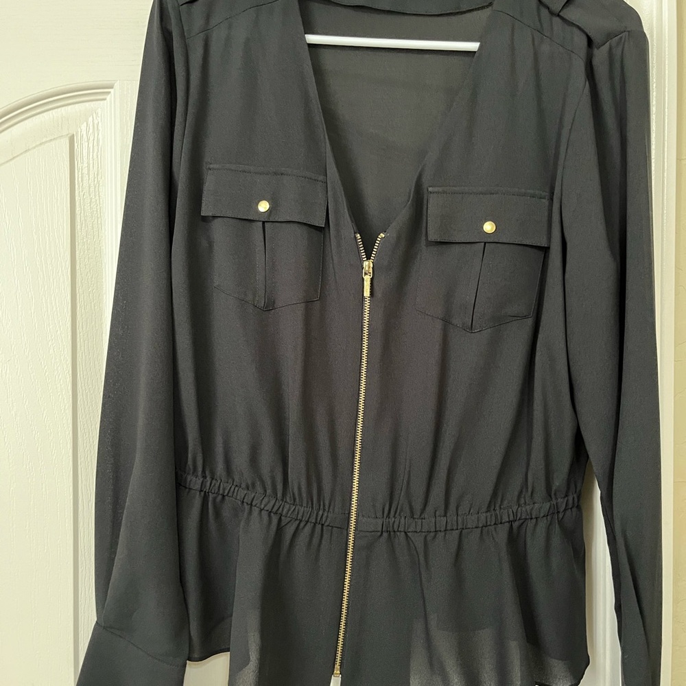 bebe Chic Black Zip-Up Blouse